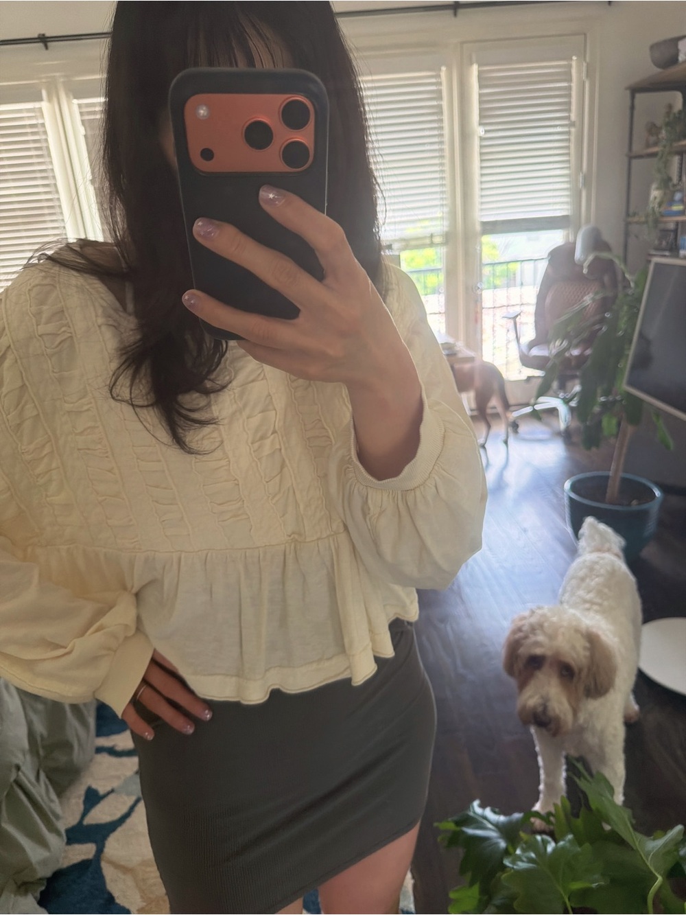 Women's Cream Peplum Long-Sleeve Cotton Top Anthropology Like New Size M